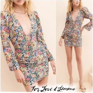 For Love & Lemons Revolve June Mushroom Plunge mini dress women size Medium